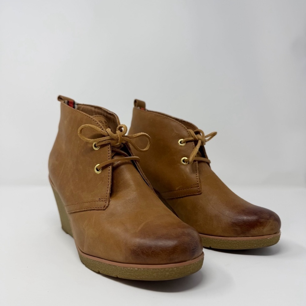 Sperry Harlow Burnished Wedge Booties Brown Leather Lace Up Ankle Boots Size 9 - Picture 15 of 16